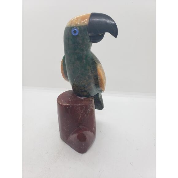 Vintage Hand Carved Gemstone Parrot Sculpture Bird Agate & Jasper Gems 2 pcs - Picture 5 of 12